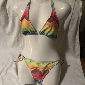 Bikini Swimsuit forTriangle Suits with Skirt Rainbow Print Bikini Set